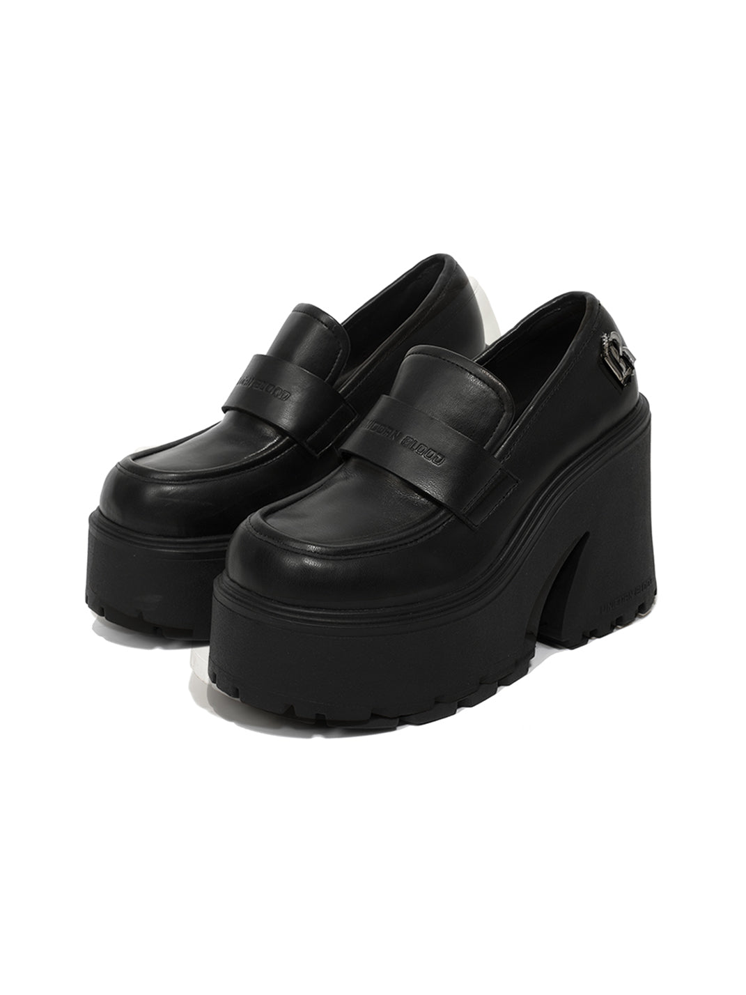 Black Lug-Platform Block-Heel Loafers