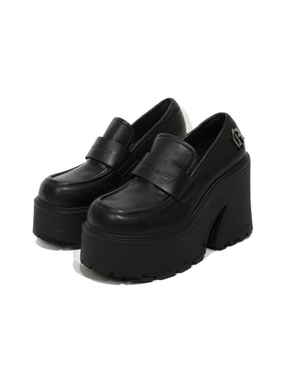 Black Lug-Platform Block-Heel Loafers