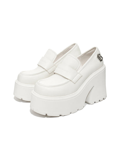 Black Lug-Platform Block-Heel Loafers