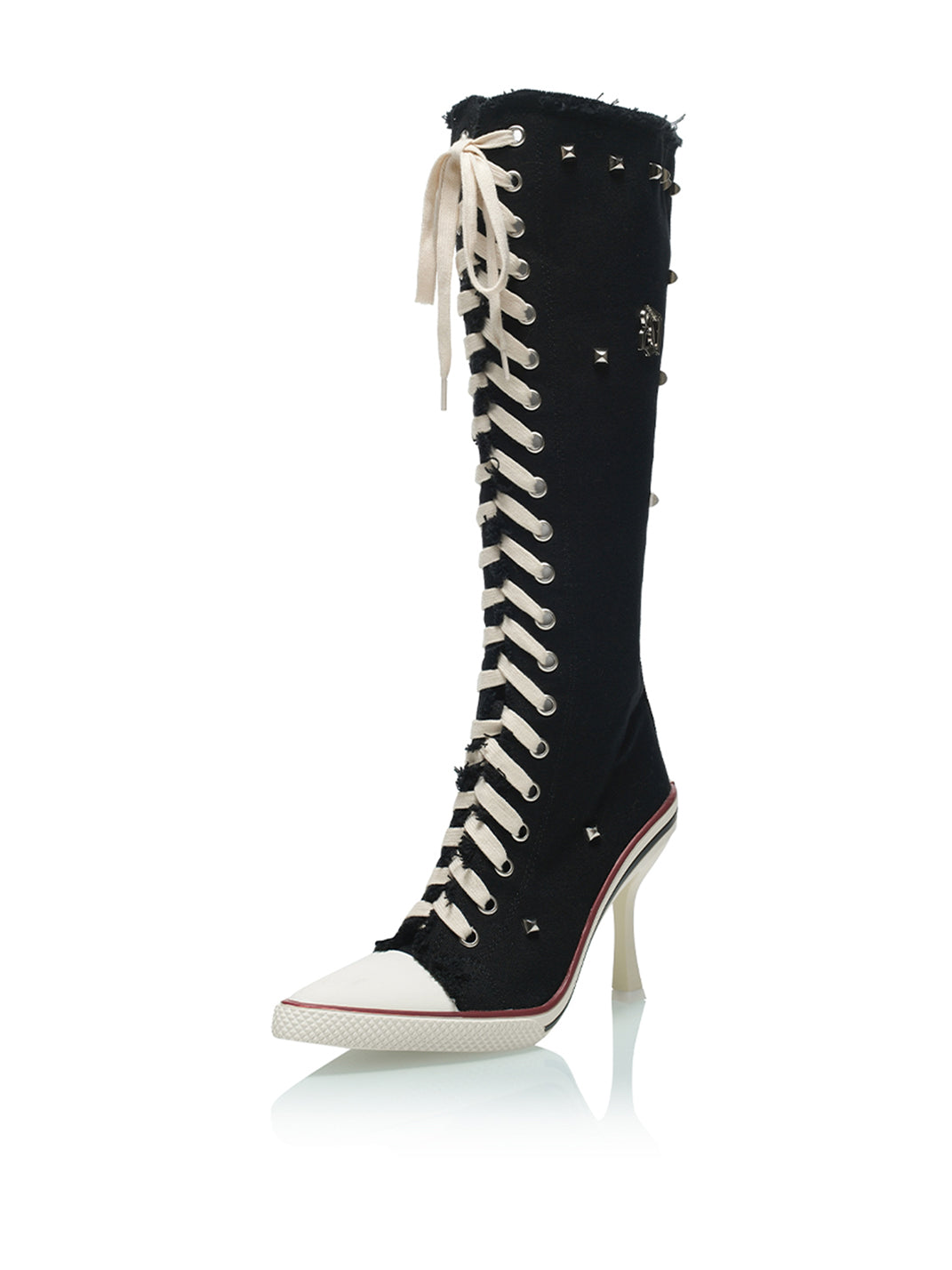 Corset-Lace Knee-High Heeled Boots