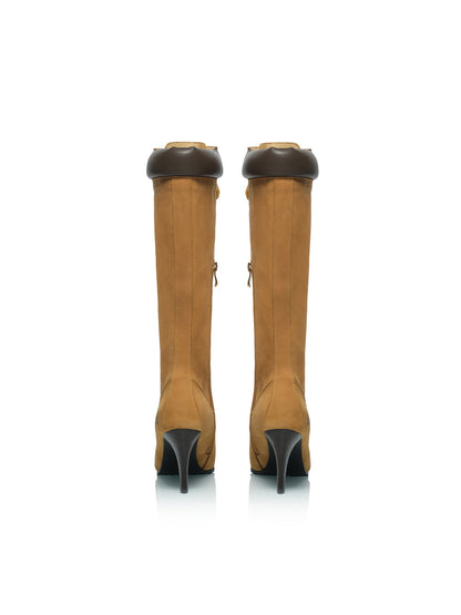 Corset-Lace Pointed Knee-High Boots