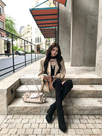 Stretch Suede Over-the-Knee Stiletto Boots