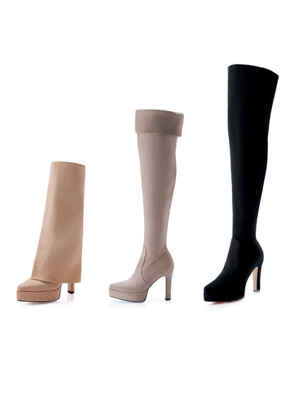 Stretch Suede Over-the-Knee Stiletto Boots