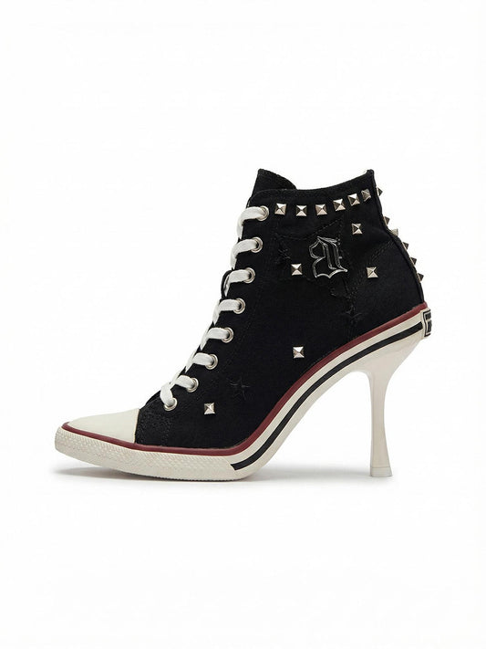Studded Canvas High-Heel Sneaker Boots