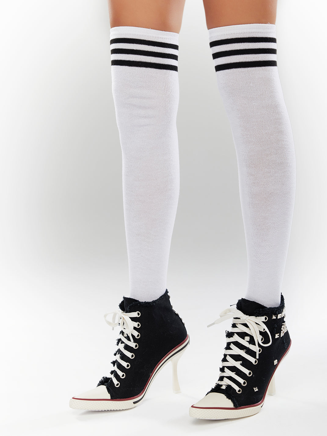 Studded Canvas High-Heel Sneaker Boots