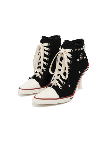 Studded Canvas High-Heel Sneaker Boots