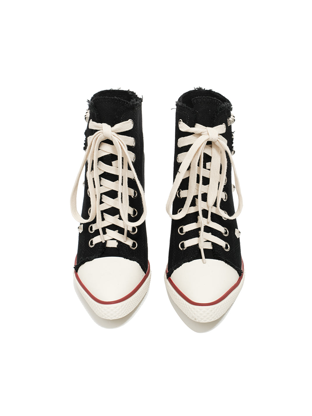 Studded Canvas High-Heel Sneaker Boots