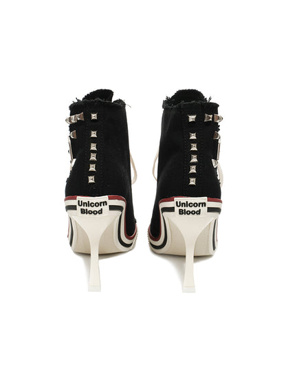 Studded Canvas High-Heel Sneaker Boots
