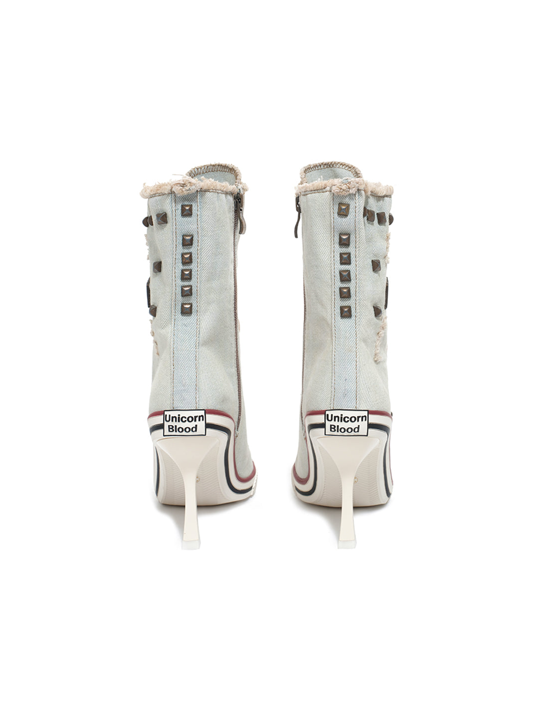 Distressed Studded Denim Platform Boots