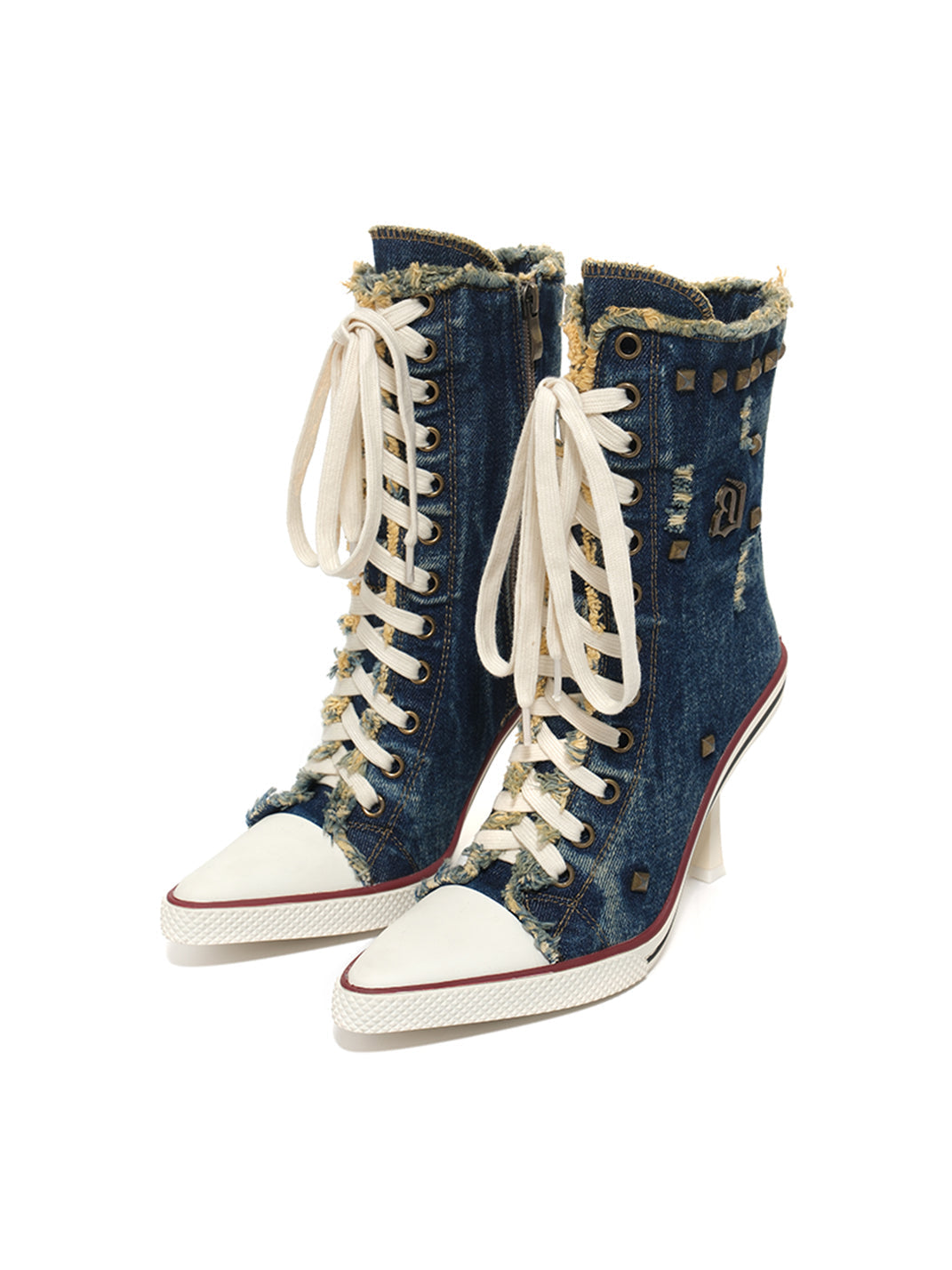 Distressed Studded Denim Platform Boots