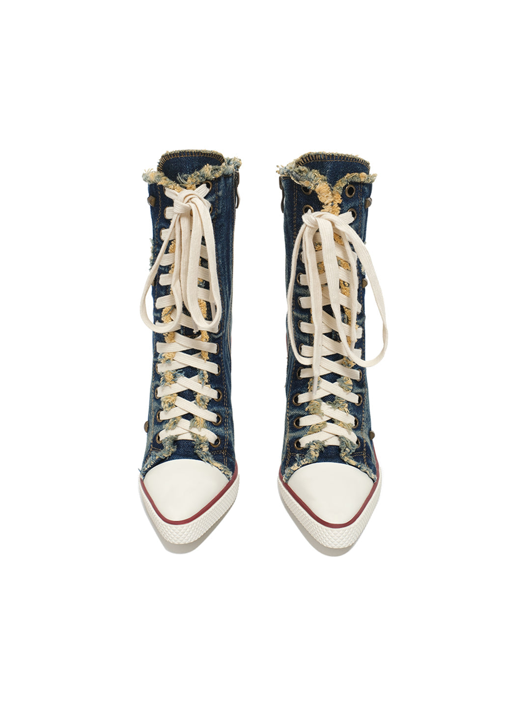 Distressed Studded Denim Platform Boots
