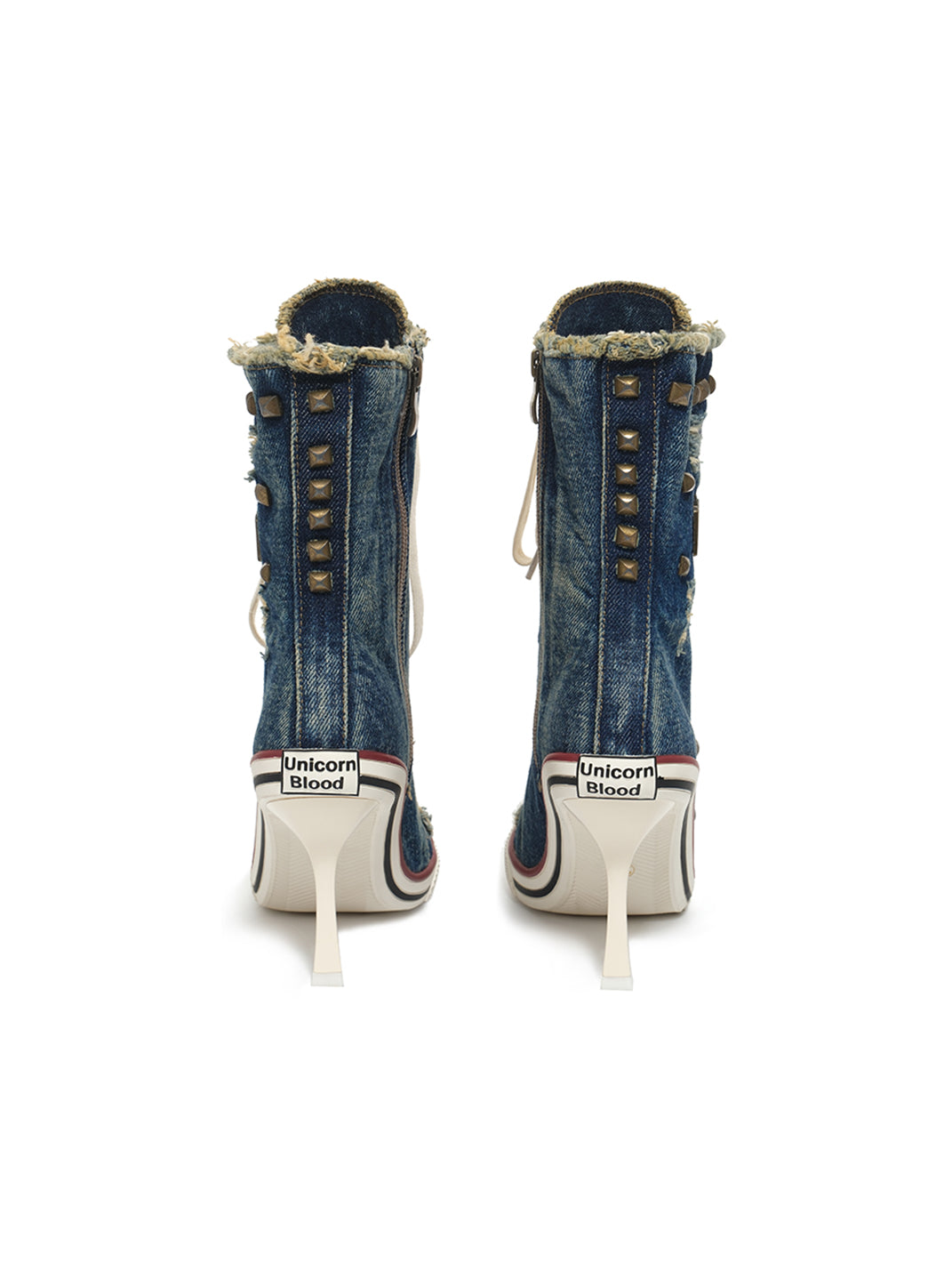 Distressed Studded Denim Platform Boots