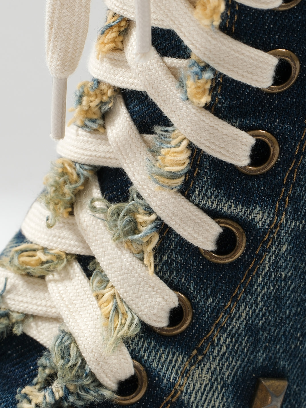Distressed Studded Denim Platform Boots