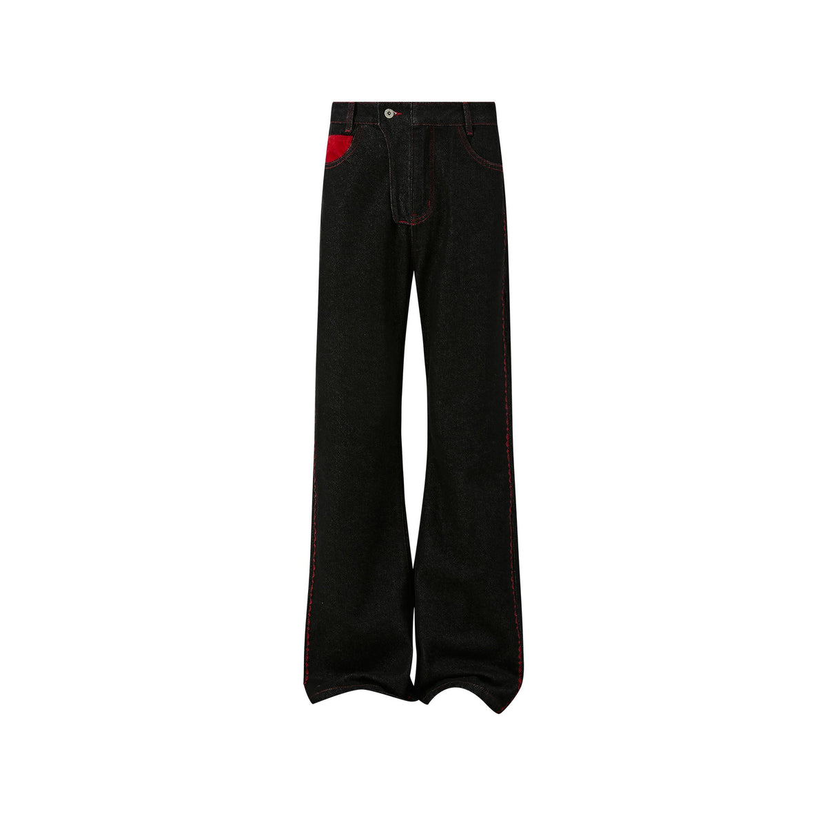 KREATE Contrast Stitched Flared Raw Denim Pants
