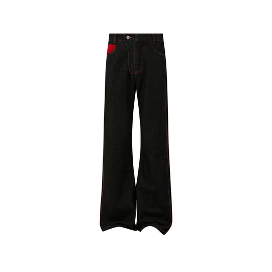 KREATE Contrast Stitched Flared Raw Denim Pants