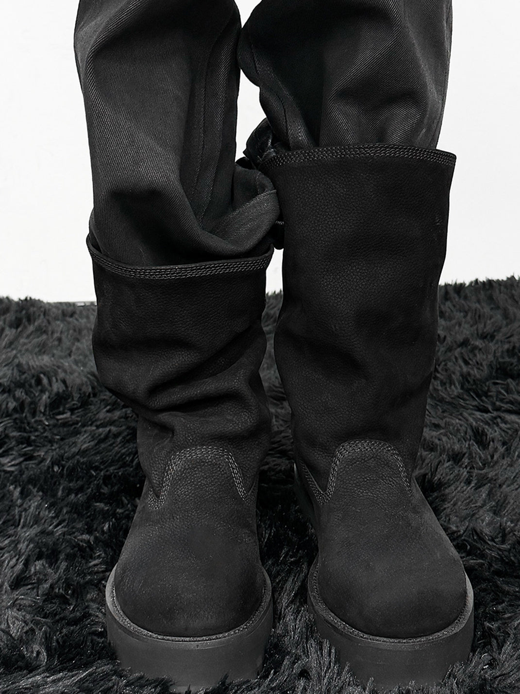 Tumbled Leather Slouch Mid-Calf Boots