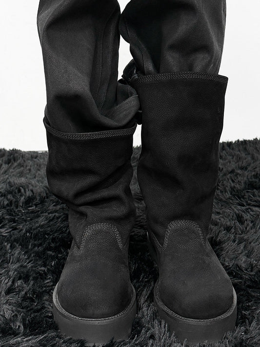 Tumbled Leather Slouch Mid-Calf Boots