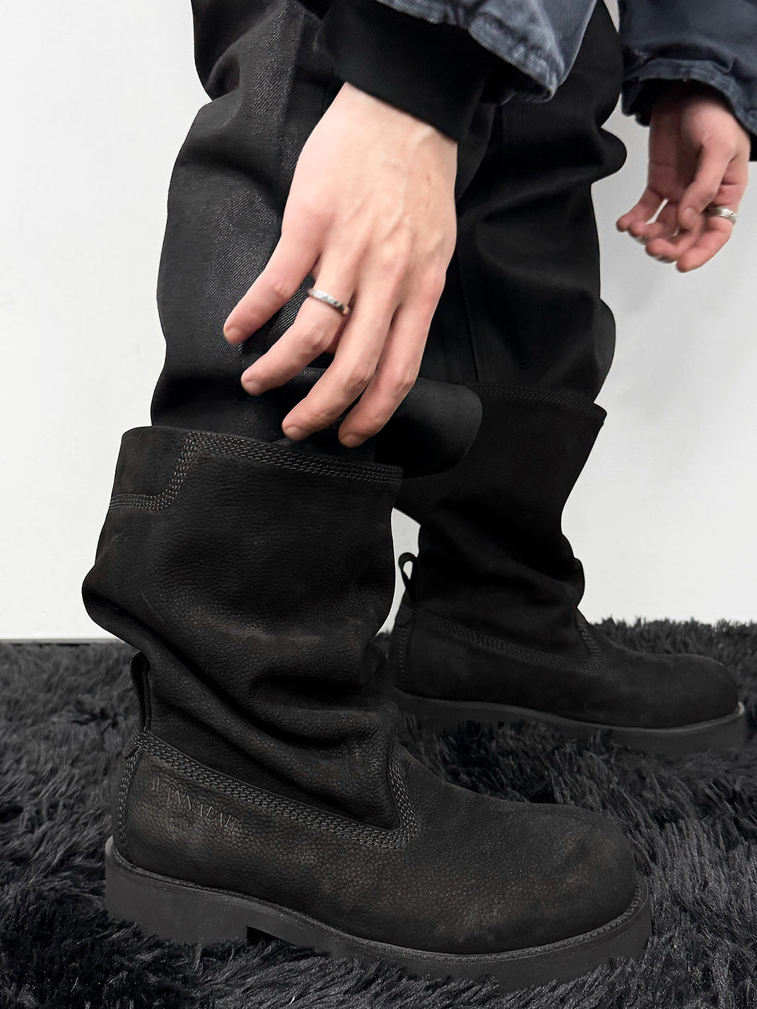 Tumbled Leather Slouch Mid-Calf Boots