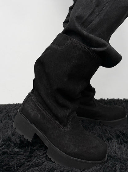 Tumbled Leather Slouch Mid-Calf Boots