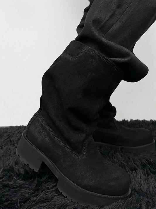 Tumbled Leather Slouch Mid-Calf Boots
