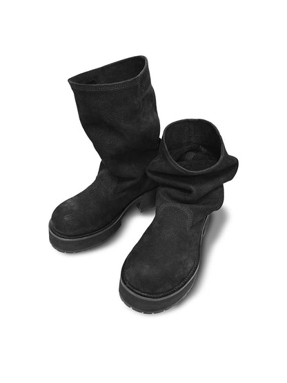Tumbled Leather Slouch Mid-Calf Boots