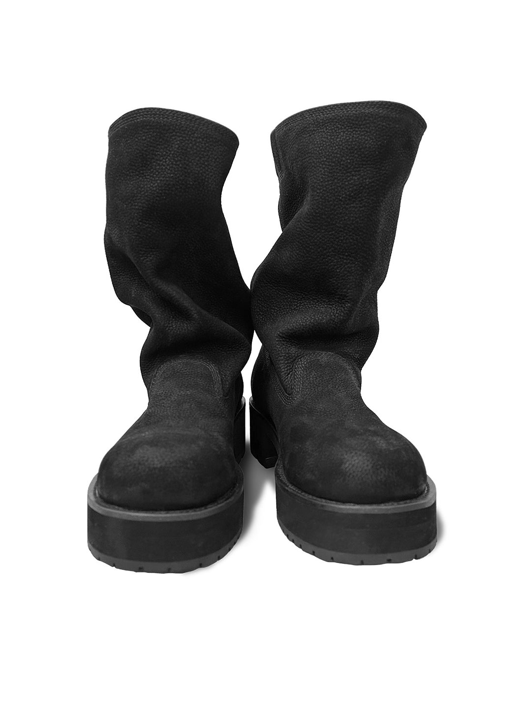Tumbled Leather Slouch Mid-Calf Boots