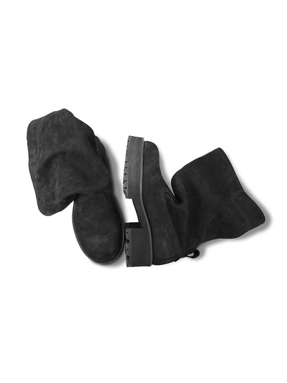 Tumbled Leather Slouch Mid-Calf Boots