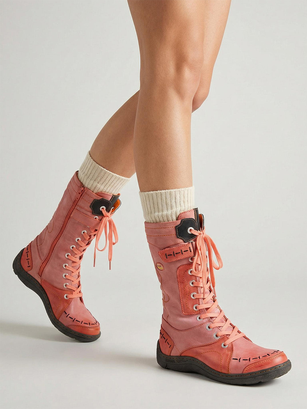 Washed PU Lace-Up Y2K Tall Boots