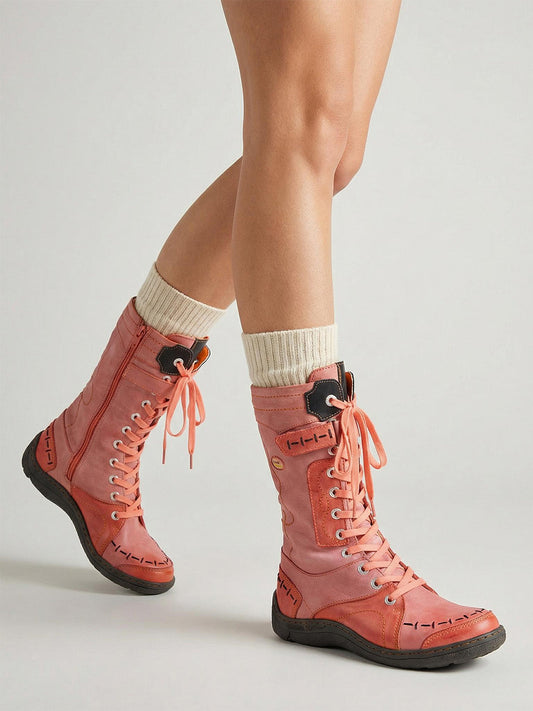 Washed PU Lace-Up Y2K Tall Boots