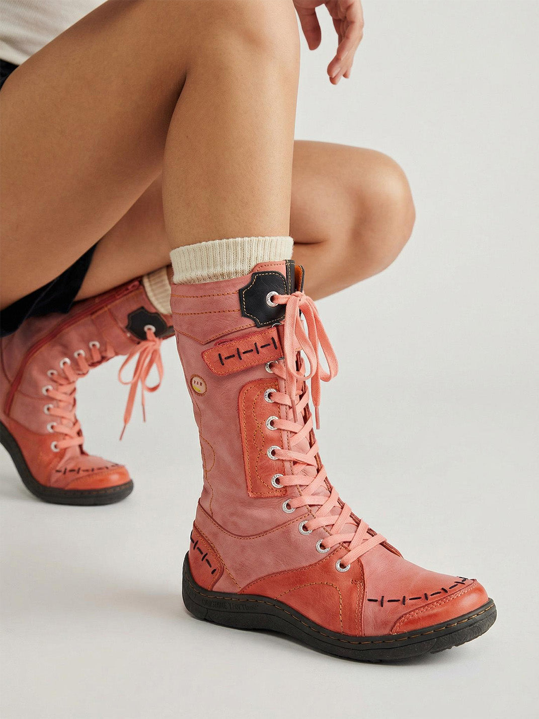 Washed PU Lace-Up Y2K Tall Boots