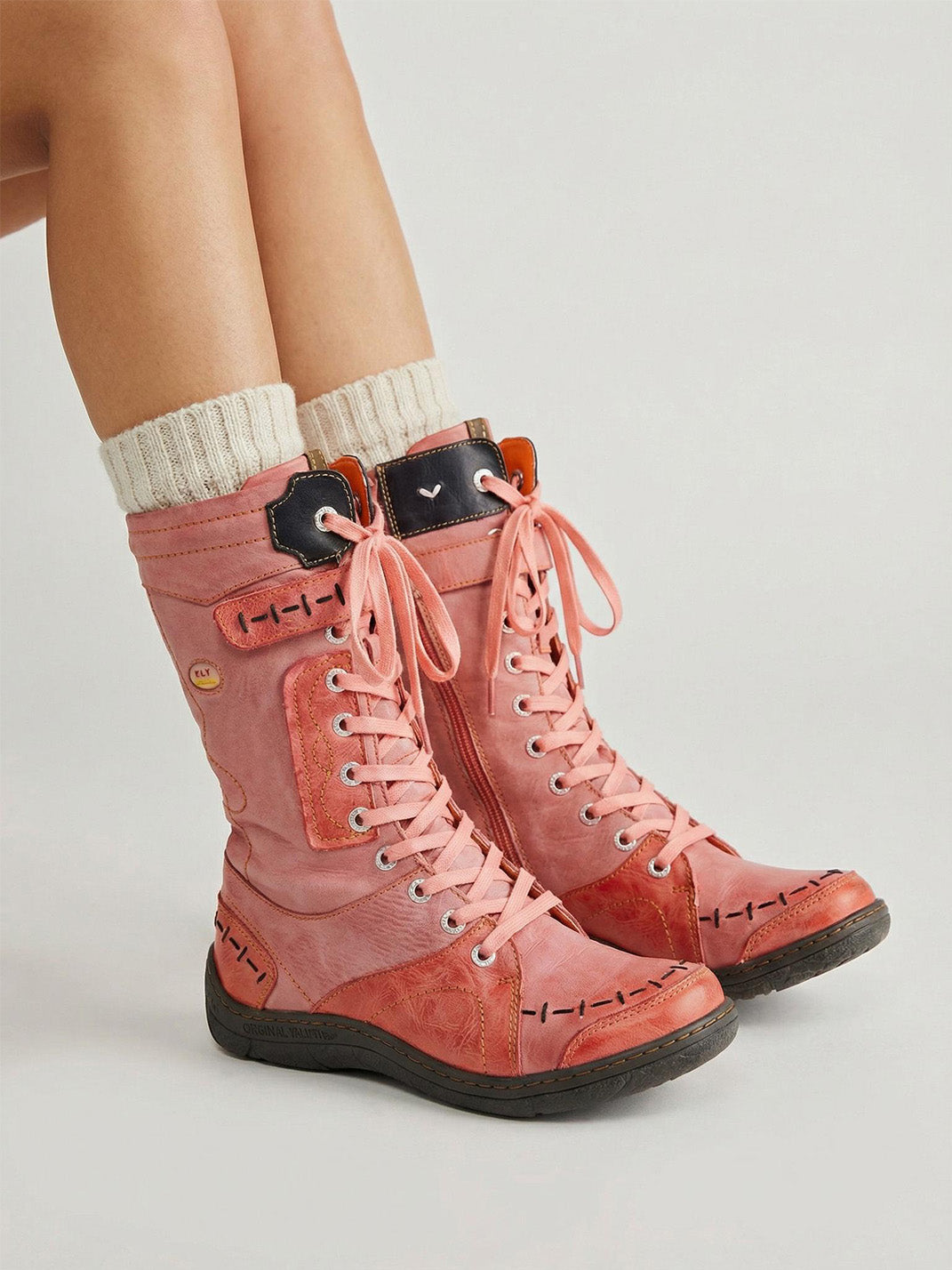 Washed PU Lace-Up Y2K Tall Boots