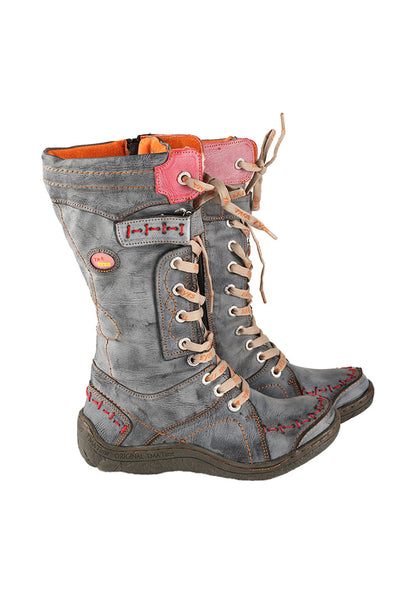 Washed PU Lace-Up Y2K Tall Boots
