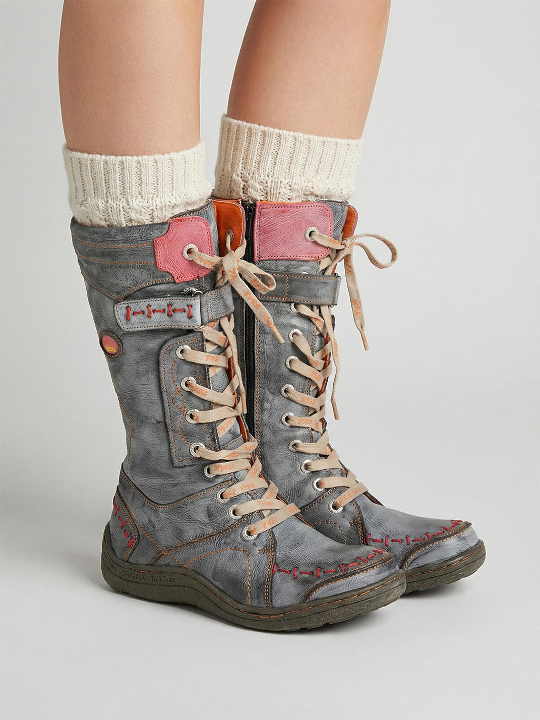 Washed PU Lace-Up Y2K Tall Boots