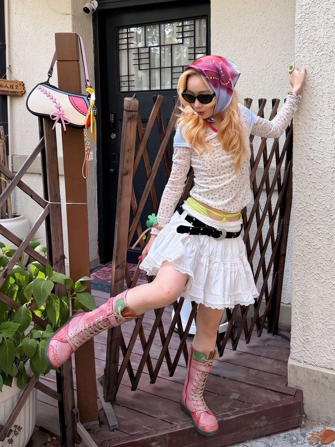 Washed PU Lace-Up Y2K Tall Boots