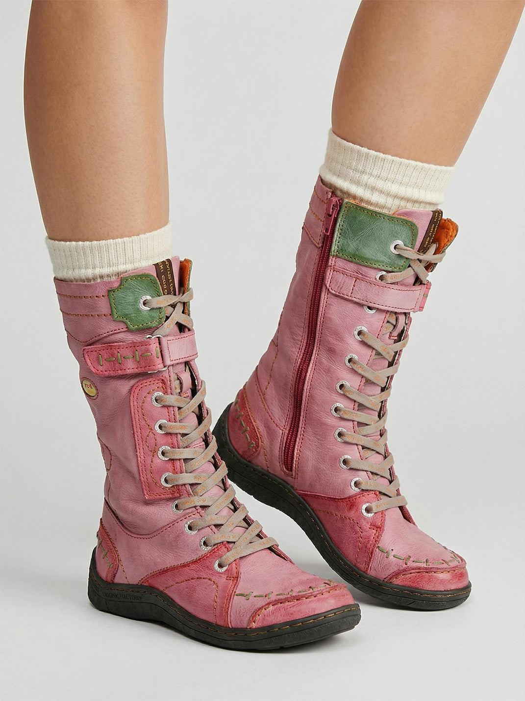 Washed PU Lace-Up Y2K Tall Boots