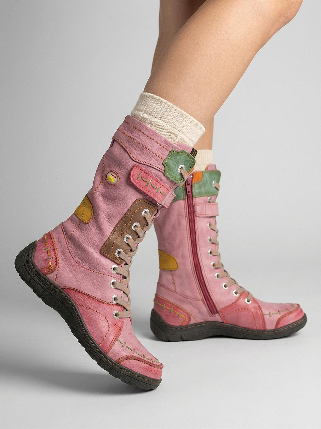 Washed PU Lace-Up Y2K Tall Boots