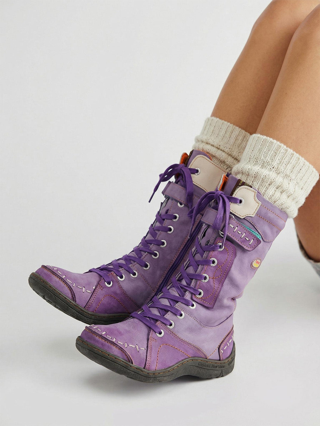 Washed PU Lace-Up Y2K Tall Boots