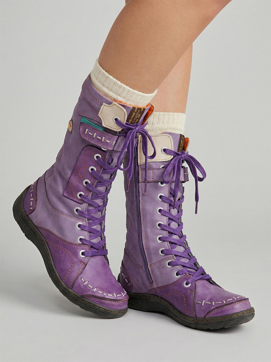 Washed PU Lace-Up Y2K Tall Boots