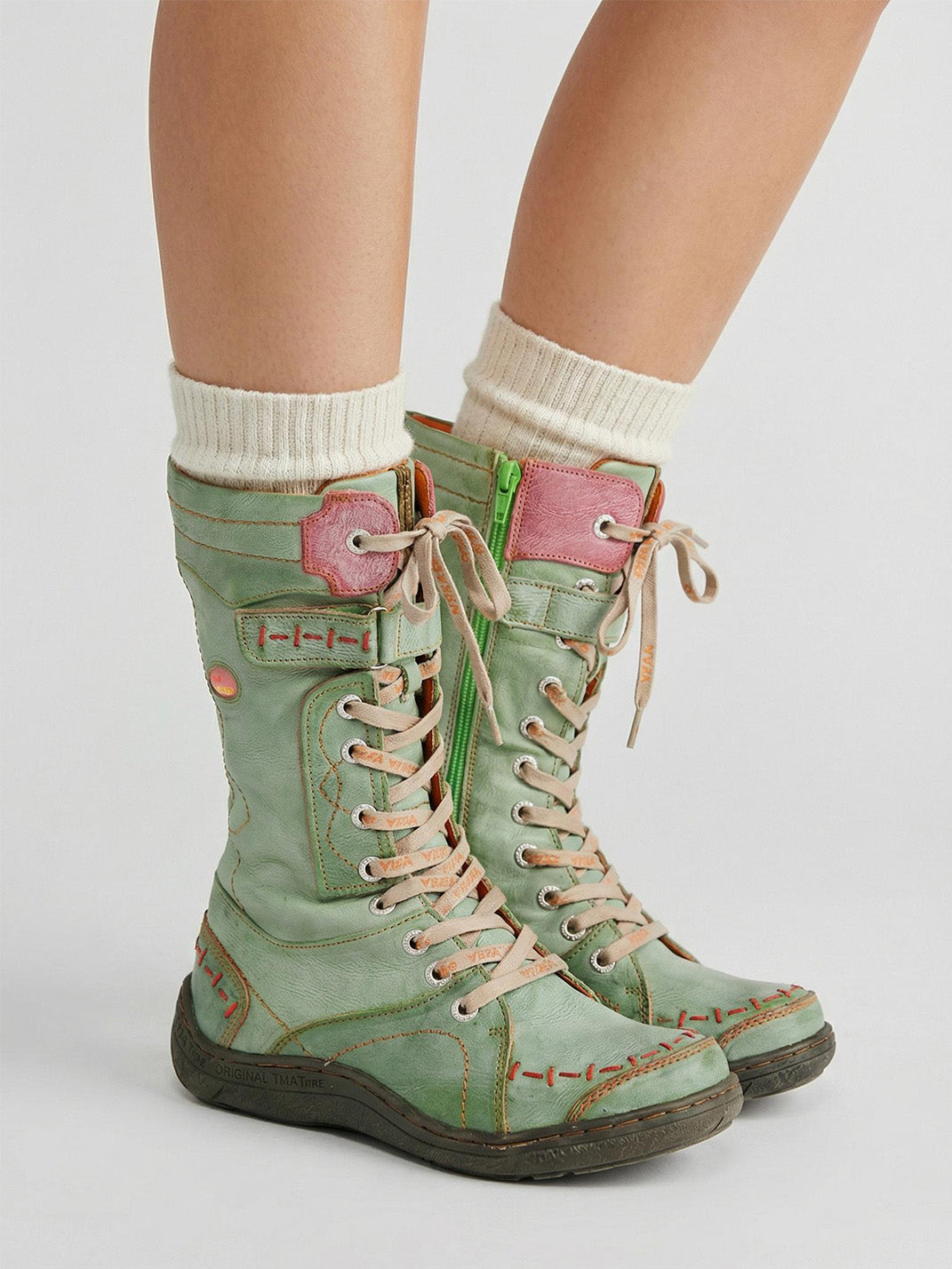 Washed PU Lace-Up Y2K Tall Boots