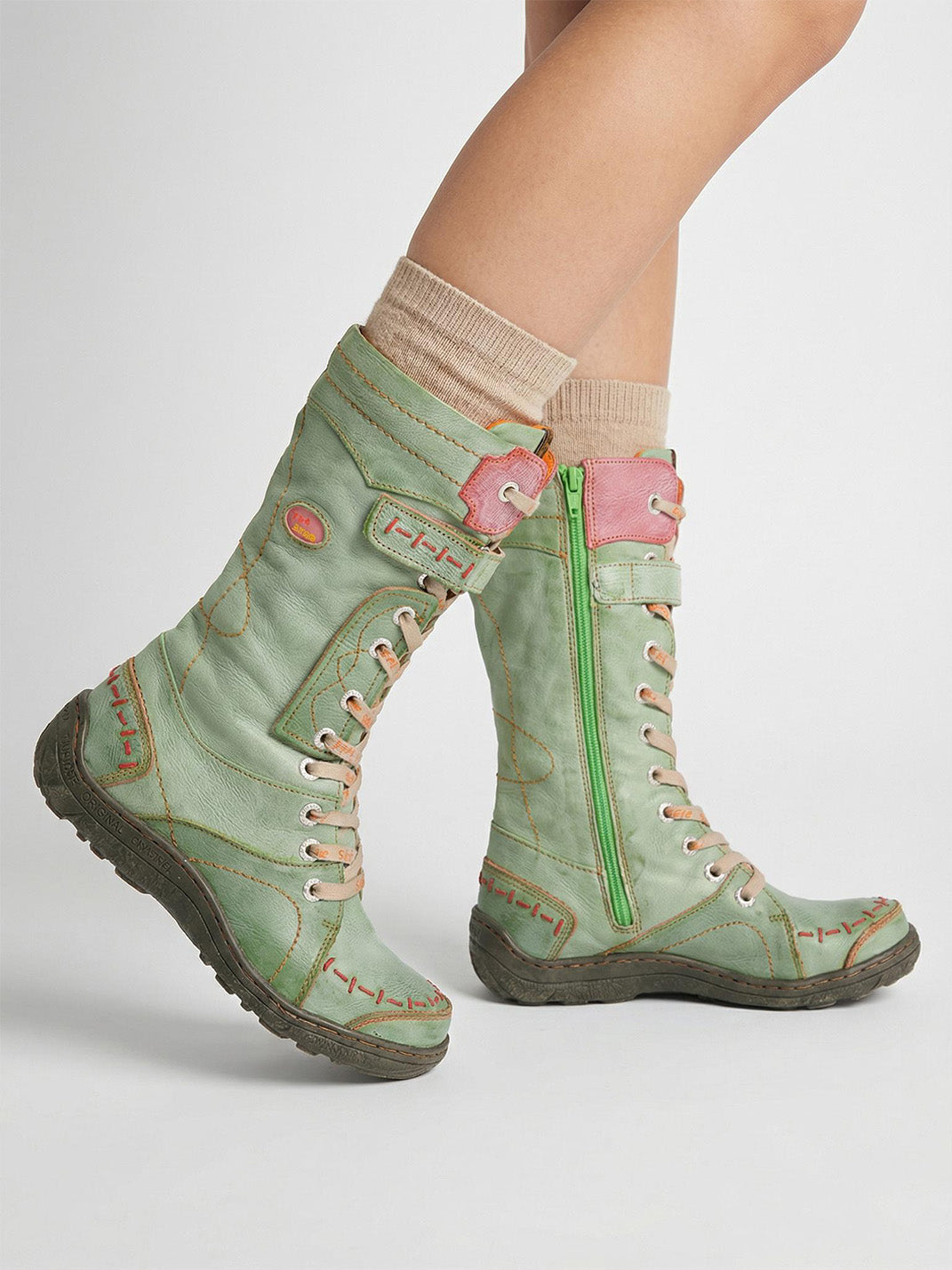 Washed PU Lace-Up Y2K Tall Boots