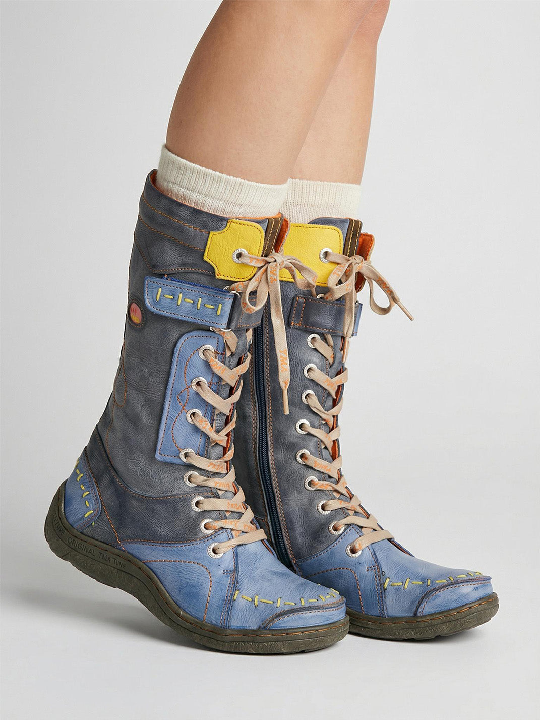 Washed PU Lace-Up Y2K Tall Boots