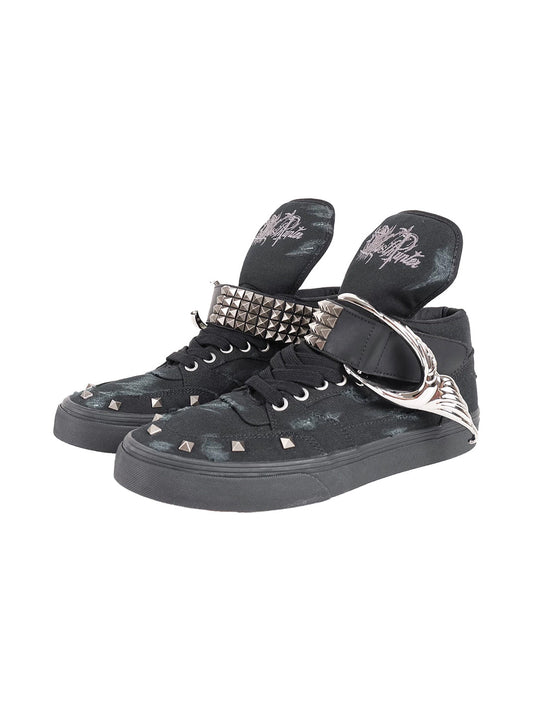 Distressed Wing-Strap High-Top Canvas Sneakers