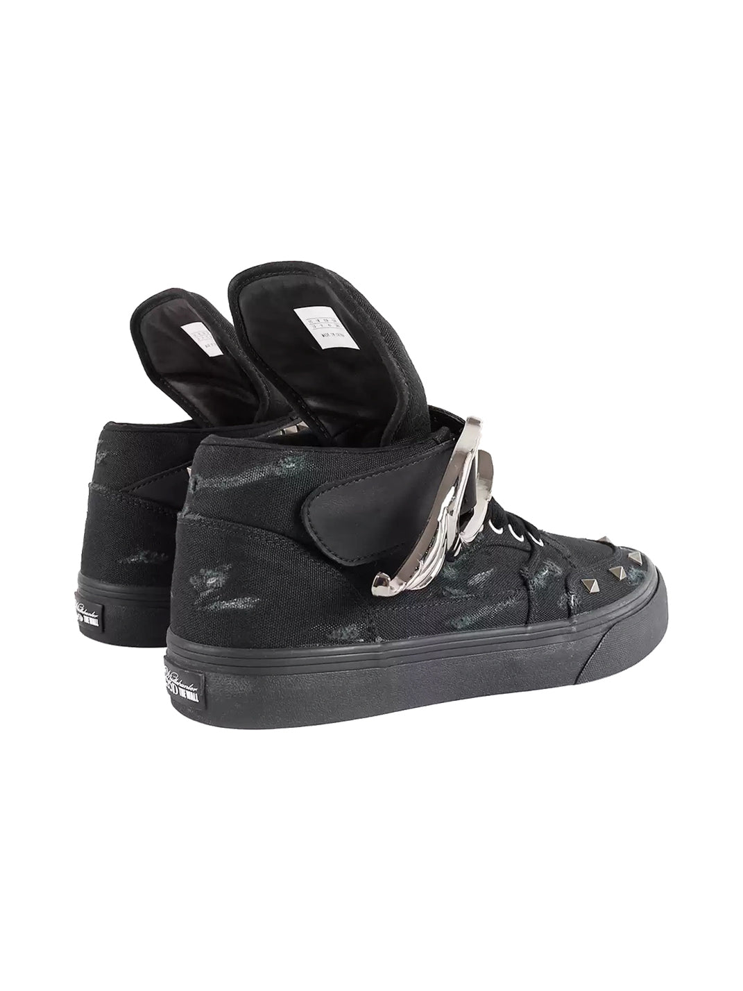 Distressed Wing-Strap High-Top Canvas Sneakers