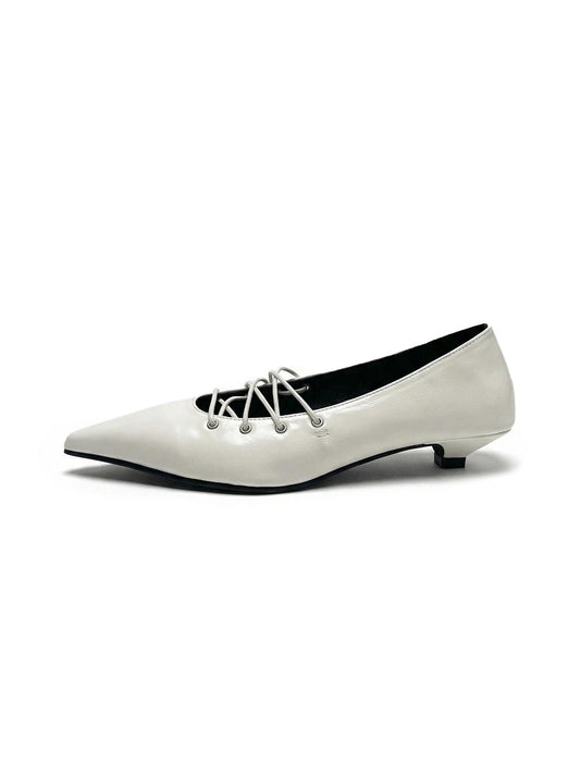 White Corset-Lace Pointed Ballet Flats