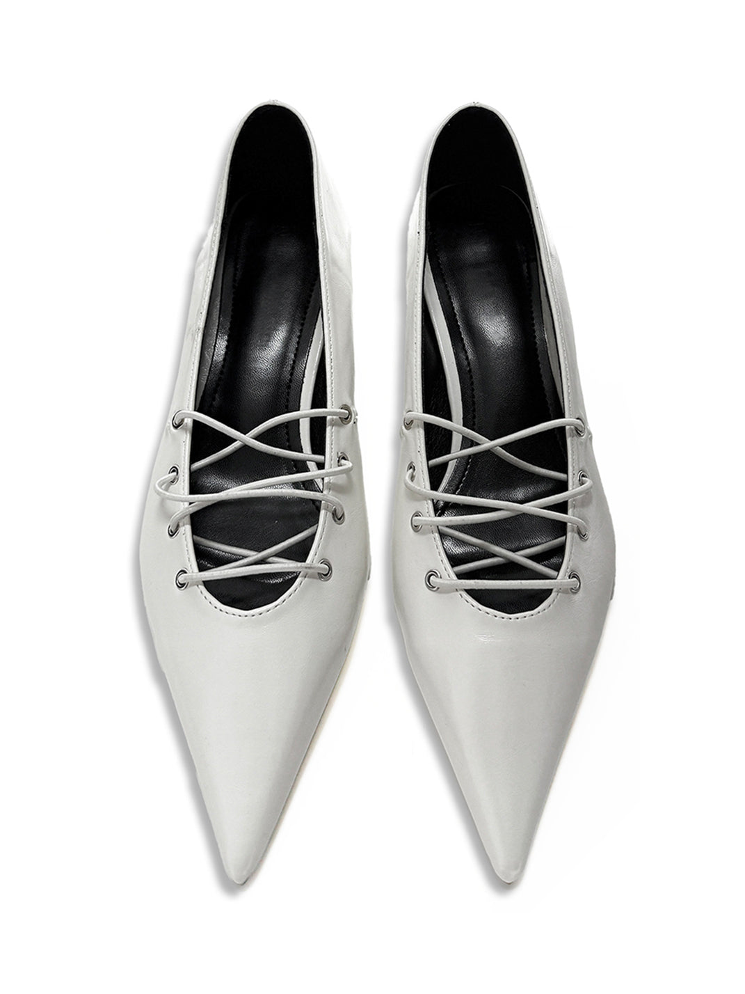White Corset-Lace Pointed Ballet Flats