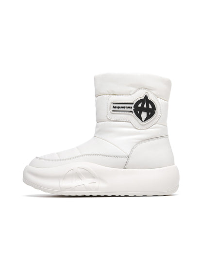 White Padded Mid-Calf Snow Boots