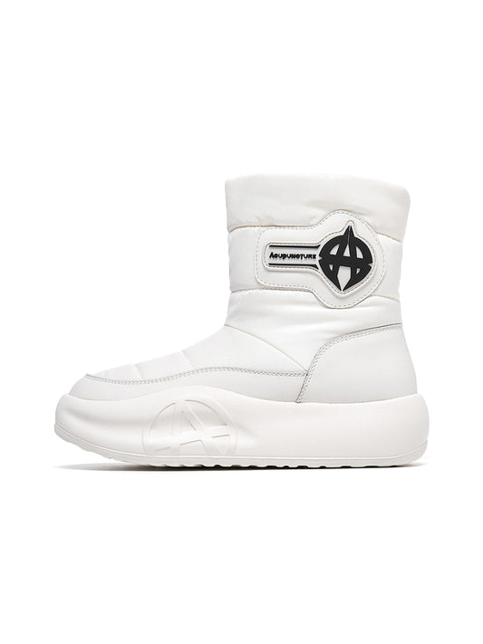 White Padded Mid-Calf Snow Boots