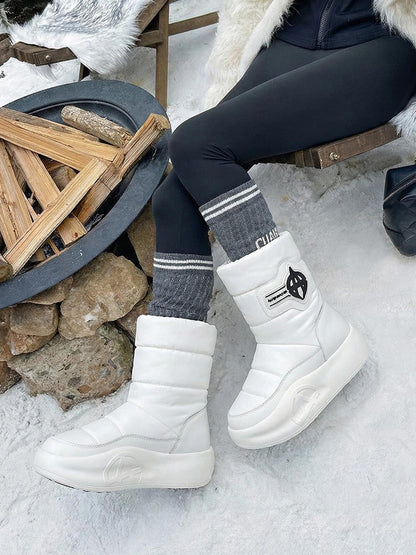 White Padded Mid-Calf Snow Boots