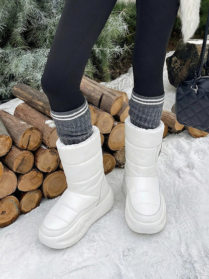 White Padded Mid-Calf Snow Boots