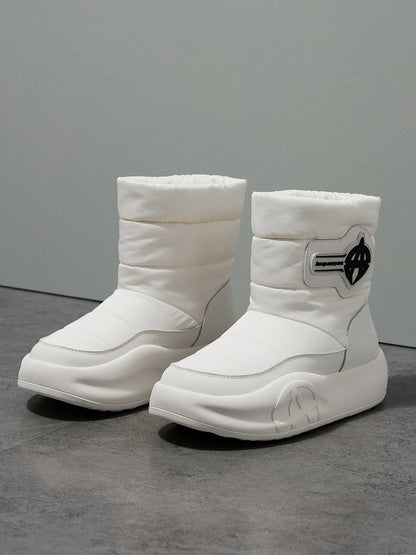 White Padded Mid-Calf Snow Boots